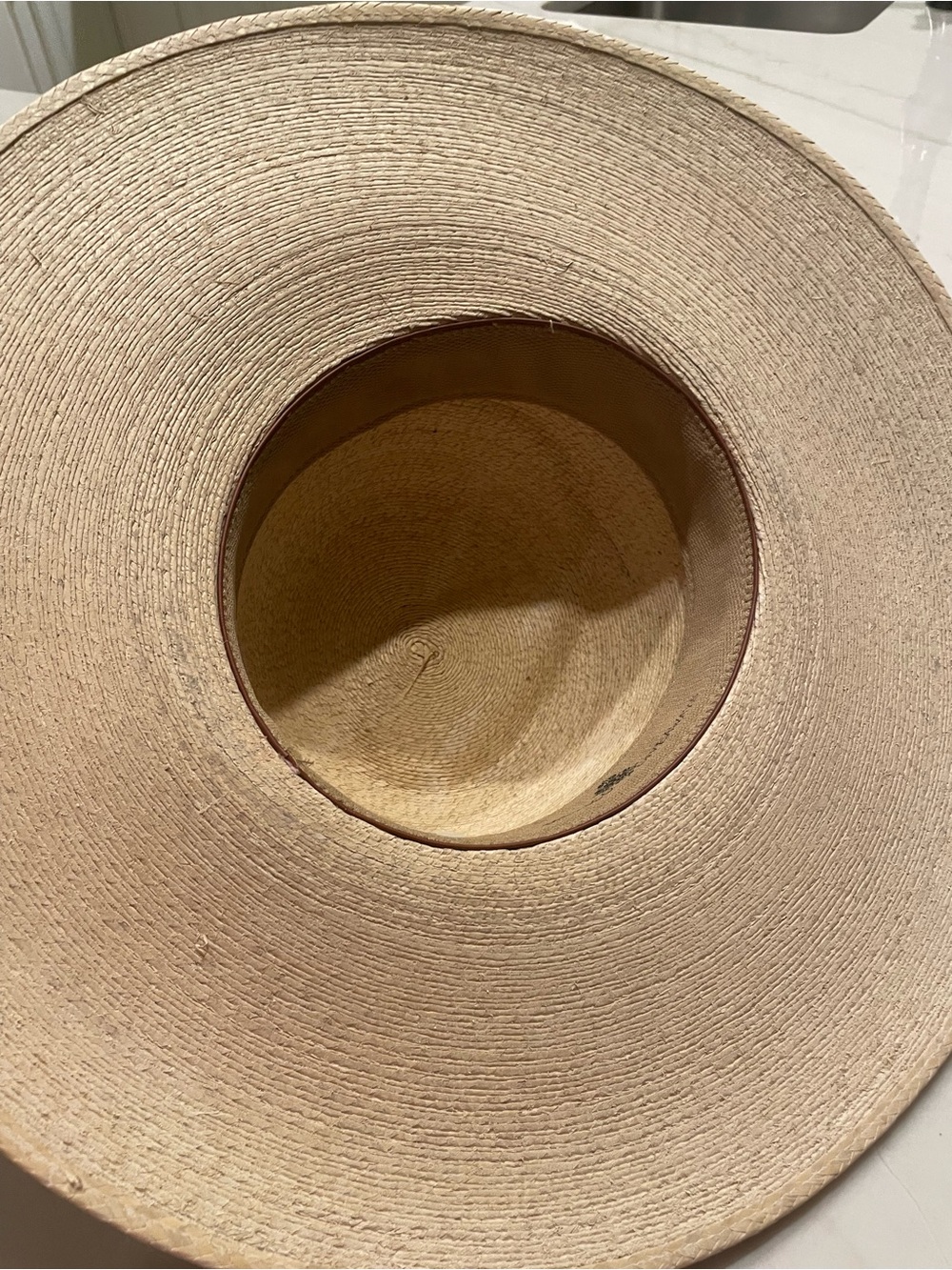 Brand New Hand Made 100% Braided Palm Wide-Brim Sun Hat with Pink Trim - Picture 7 of 8